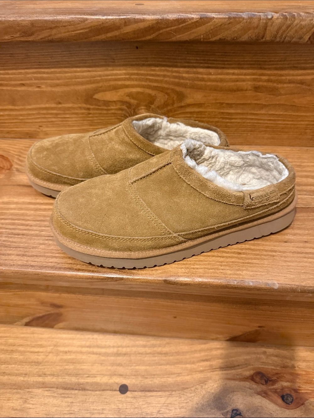 Suede Slip-On Mule in Tan with Plush Lining